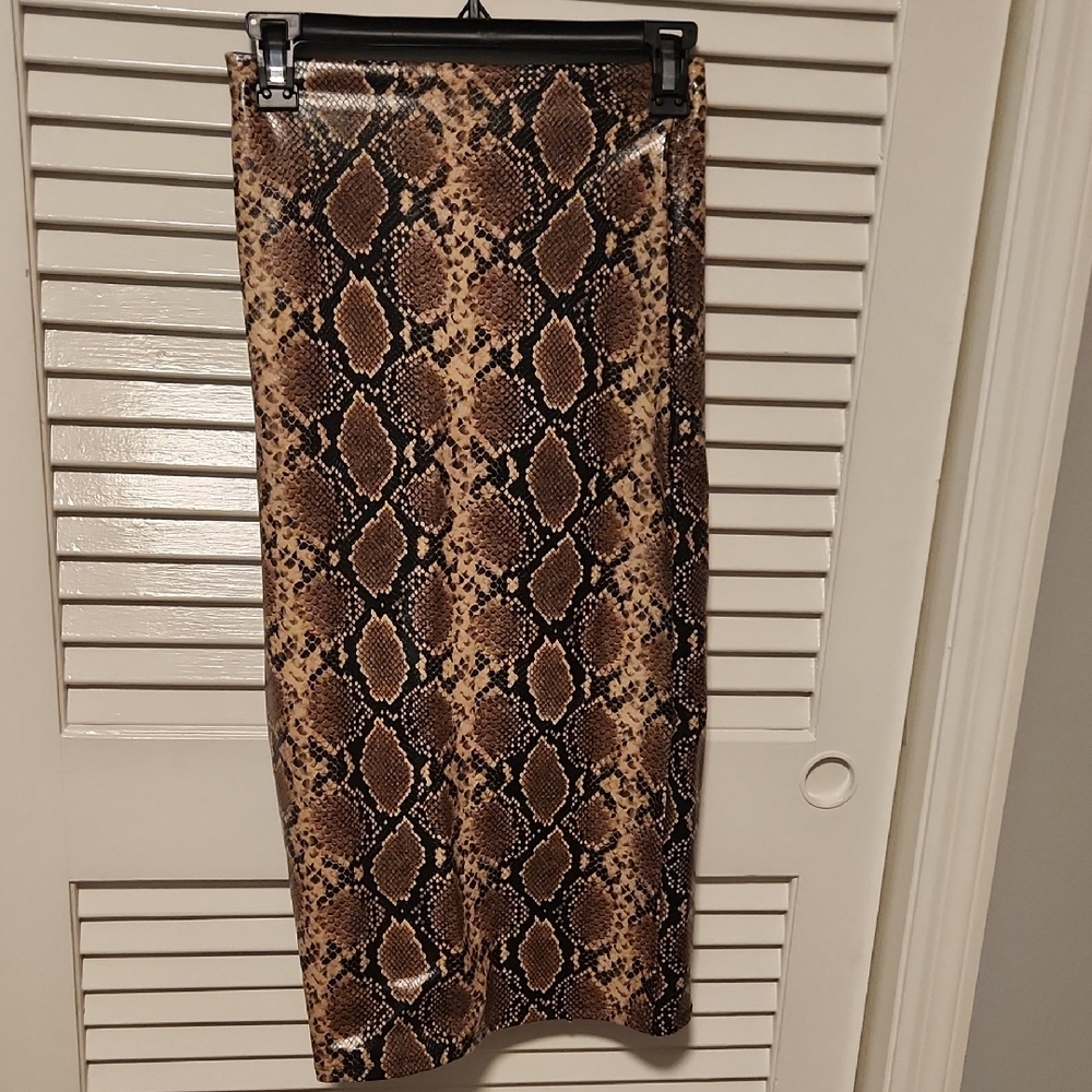 Commando Faux Leather Snake Print Pencil Skirt - Brown